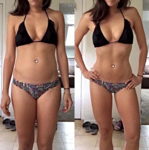 Girl before and after losing weight on a carbohydrate-free diet